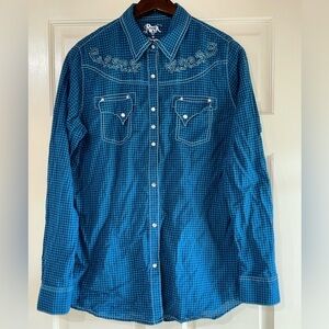 Rock 47 WRANGLER - Jeweled Cow Skull Long Sleeve Button Up - Size Large